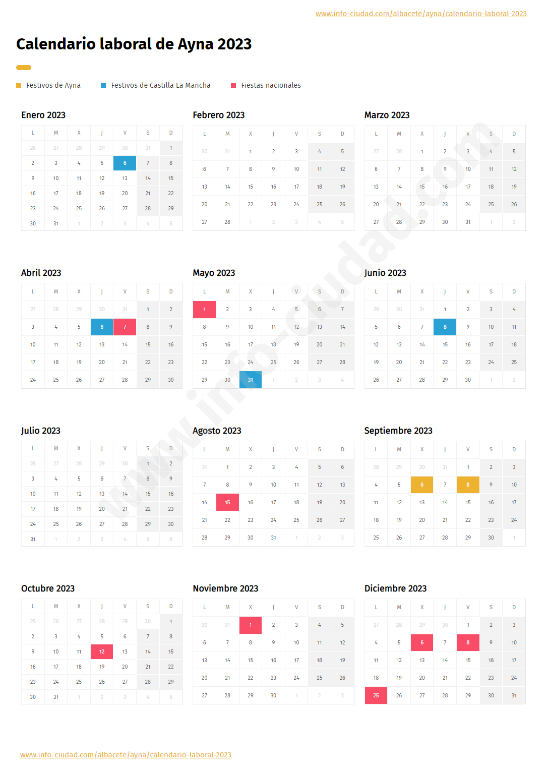 Calendario laboral Ayna 2023 | info-ciudad.com